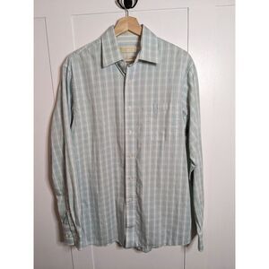 Michael Kors Dress Shirt Mens Lrg 16 34/35 Coral Green Plaid Long Sleeve Reg Fit
